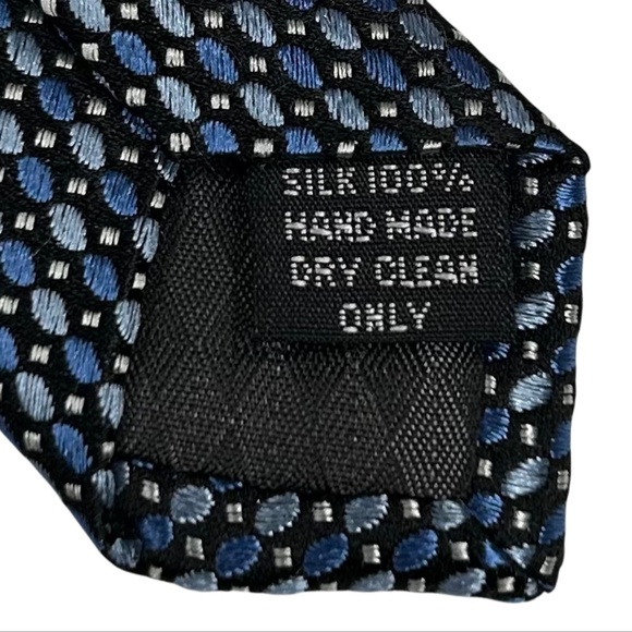 Bocara Men's Blue Black Geometric 100% Silk Handmade Tie - Picture 7 of 7